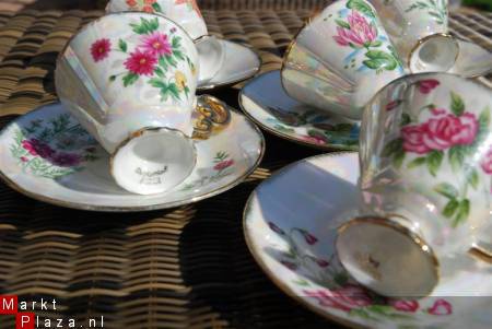 6 prachtige aparte kop & schotels parelmoer, maandaanduiding - Afbeelding 6