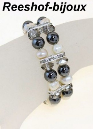 Schitterende armband met zoetwaterparels en edelstenen