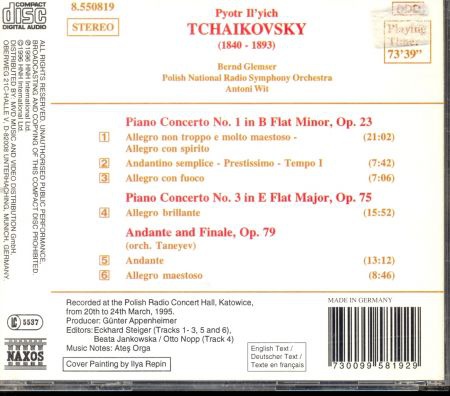 cd - Tchaikovsky - Piano Concertos 1&3-Andante & Finale-op79 - nr. 1