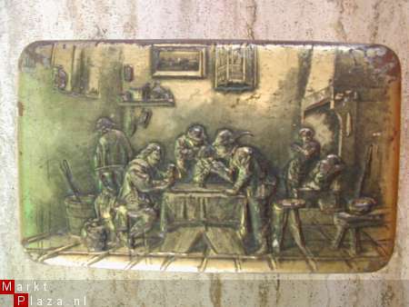 oud blik licht goudkleur met herbergtaferelen 18x11 8,5 - Afbeelding 3