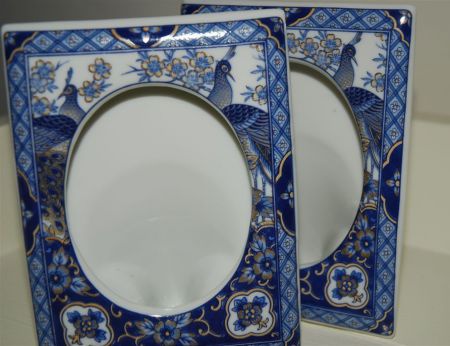 * 2 schattige blauwe fotolijstjes van porselein Peacock * - Afbeelding 3