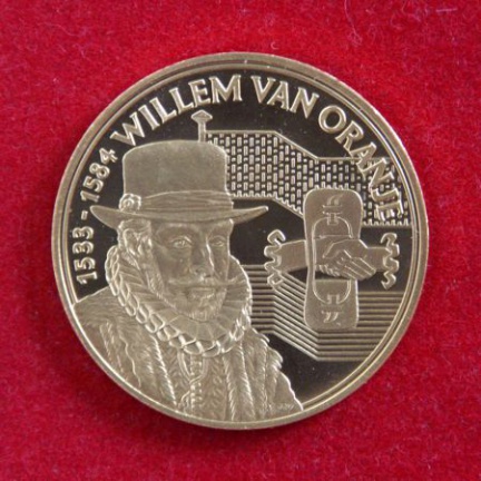 Vergulde penning Willem van Oranje 1533-1584 + certificaat - Afbeelding 3
