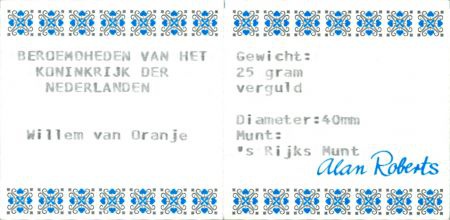 Vergulde penning Willem van Oranje 1533-1584 + certificaat - nr. 1