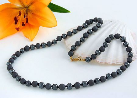 No 78 Ketting uit glanzende en matte Hamatit 60 cm - nr. 1