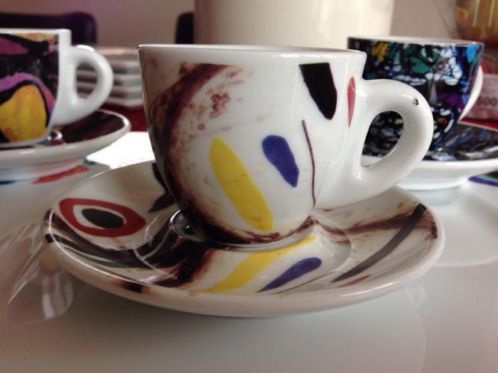 3 kunst espresso kop en schotels in de stijl van Illy - Afbeelding 3