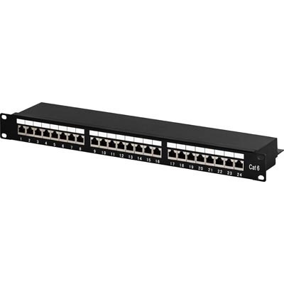 CAT6, FTP 1U Patchpaneel, 24xRJ45,voor 19" kast, met kabel management, metaal, zwart