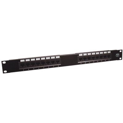 Cat 6, UTP, 1U patchpaneel, 16 poort RJ45, voor 19" serverkasten, metaal, zwart