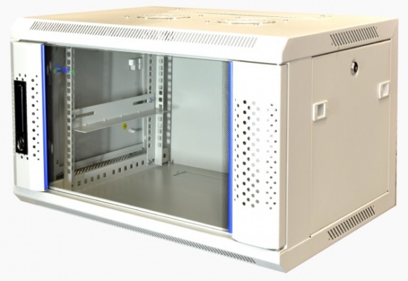6U 19" Wandkast met glazen voordeur beige (BxDxH) 600x450x368mm