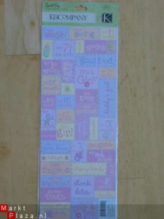 EURO KNALLER: embos scrapboekstickers k&company baby girl words