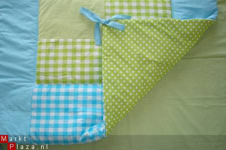 NIEUW! Boxkleed Boerenbont Polkadots lime turquoise ruit 1 - Afbeelding 2