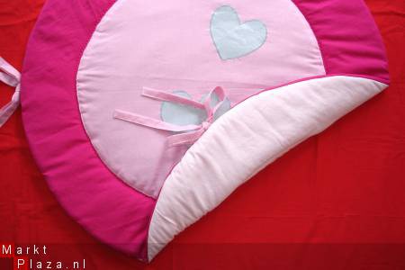 NIEUW LIEF Boxkleed Rond fuchsia roze hartjes 1 - Afbeelding 2