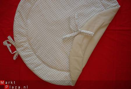 Rond Boxkleed Boerenbont beige wit ruit 1 NIEUW! - Afbeelding 2