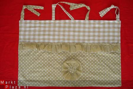 Boxkleed Boerenbont beige / ecru / zand wit ruit 3 NIEUW - Afbeelding 4