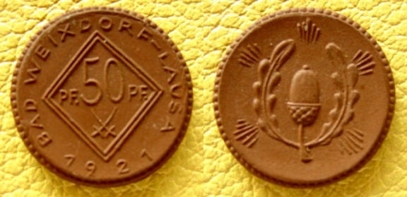 50 pf Bad Weixdorf 1921 aardewerk - nr. 1