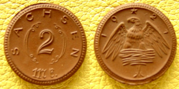 Muntje 2 Mark Sachsen 1921 - nr. 1