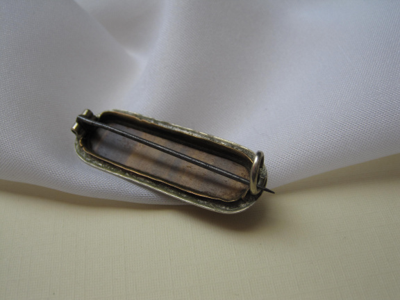 Zilveren broche antiek met lange tijgeroog edelsteen 3.8x1.3 cm - Afbeelding 3