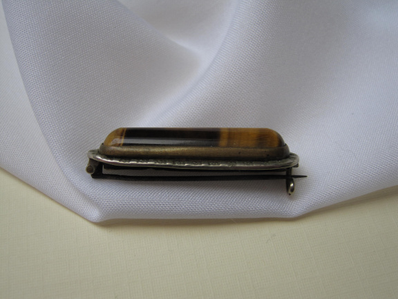 Zilveren broche antiek met lange tijgeroog edelsteen 3.8x1.3 cm - Afbeelding 7