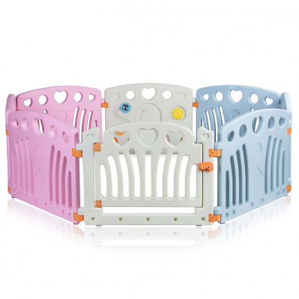 Playpen - grondbox - kunststof roze wit blauw 8 panelen - nr. 1