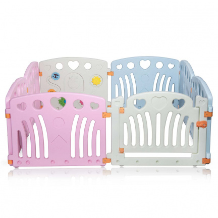 Playpen - grondbox - kunststof roze wit blauw 8 panelen - Afbeelding 2