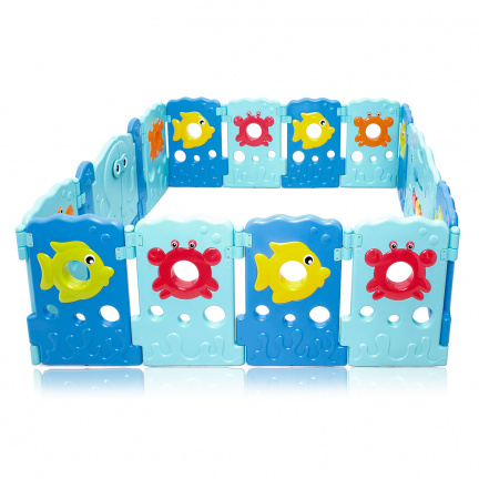 Playpen - grondbox - kunststof ocean blauw 14 panelen - Afbeelding 2