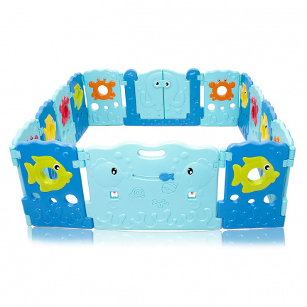 Playpen - grondbox - kunststof ocean blauw 14 panelen - Afbeelding 3