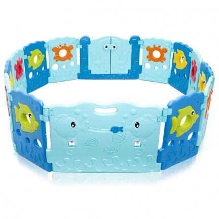 Playpen - grondbox - kunststof ocean blauw 14 panelen - Afbeelding 5