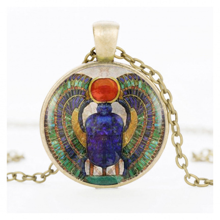 egyptische hanger scarabee met ketting etnic heilige mestkever - Afbeelding 2