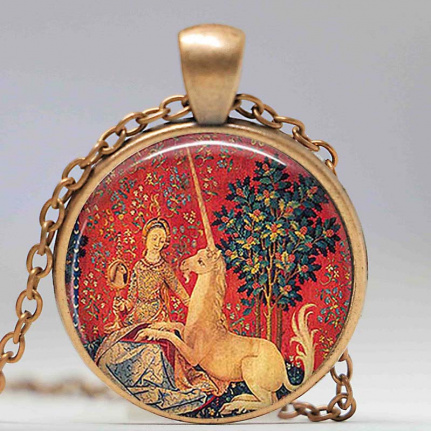 spirituele vintage hanger dame met de eenhoorn amulet unicorn mytisch paard - Afbeelding 3