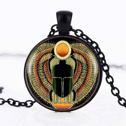amulet egypte scarabee met ketting vintage retro mestkever spiritueel sieraad - Afbeelding 2