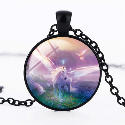 unicorn amulet eenhoorn hanger met ketting retro vintage spiritueel sieraad - Afbeelding 3