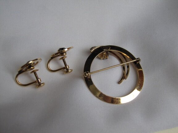 Set van Dell broche en oorbellen verguld 12kGF cognackleurige kristal rijnsteen - Afbeelding 6