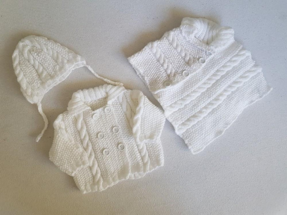 Wit gebreide winterset jas/muts/poncho Maat 68/74 nieuw - nr. 1