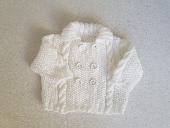 Wit gebreide winterset jas/muts/poncho Maat 68/74 nieuw - Afbeelding 2