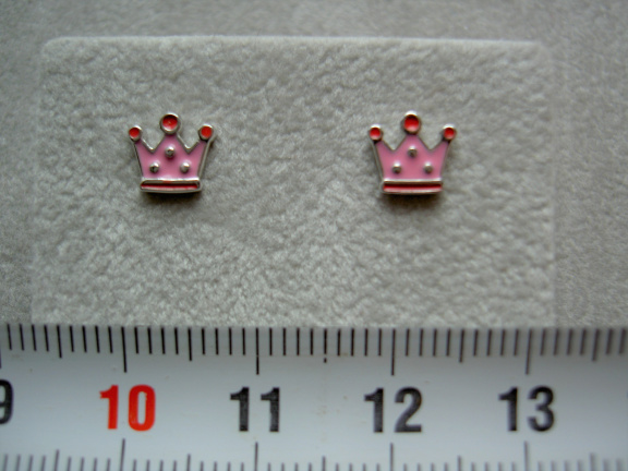 Zilveren kroontjes roze oorbellen prinses