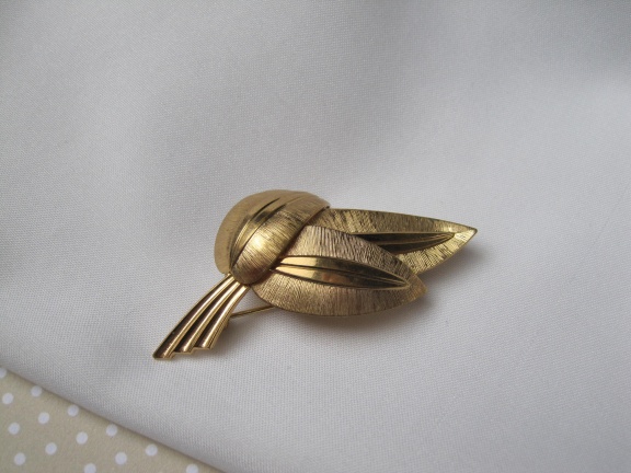 Broche Art Deco goudkleurig verguld bladmodel /Germany - Afbeelding 2