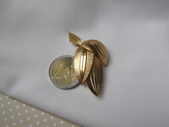 Broche Art Deco goudkleurig verguld bladmodel /Germany - Afbeelding 4