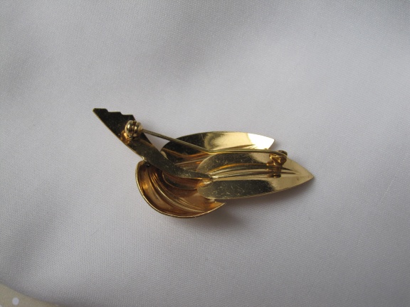 Broche Art Deco goudkleurig verguld bladmodel /Germany - Afbeelding 5