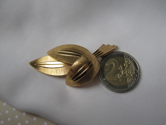 Broche Art Deco goudkleurig verguld bladmodel /Germany - Afbeelding 7