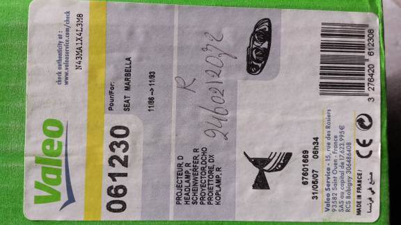 Seat Marbella (89-93) Koplamp Valeo Cibie 061230 Rechts NOS - Afbeelding 7