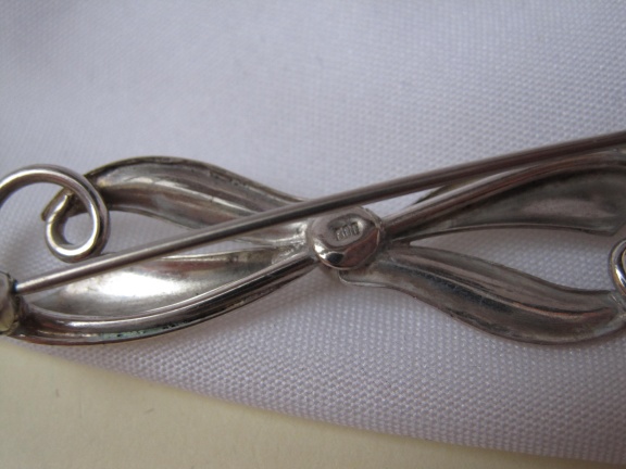 Zilveren broche antiek strikmodel met krullen 4.9x1.4 cm - Afbeelding 3