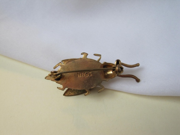 Broche antieke damascener vlieg kever met turquoise blauwe glassteen 3.8x1.6 cm - Afbeelding 4