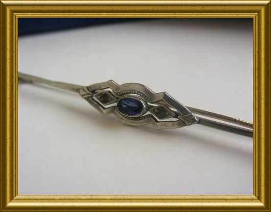 Mooie oude art deco broche : blauw steentje - nr. 1