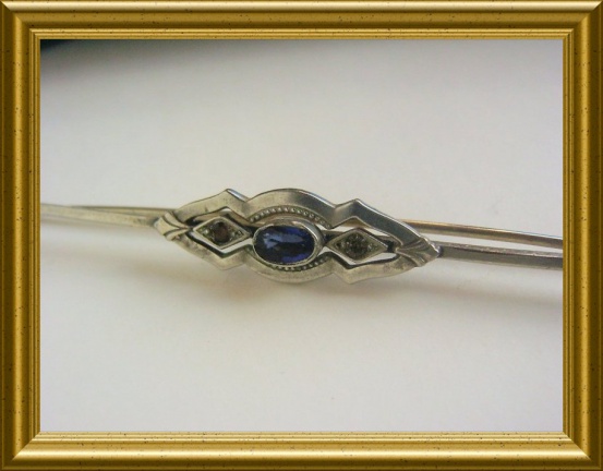 Mooie oude art deco broche : blauw steentje - Afbeelding 6