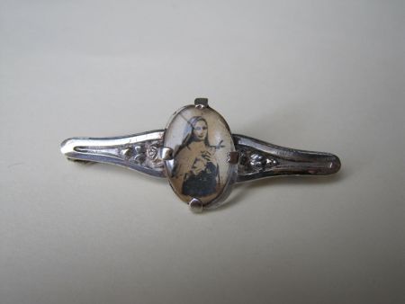 Broche antieke religie met afbeelding achter glaasje ca. 1930 art nouveau. - nr. 1