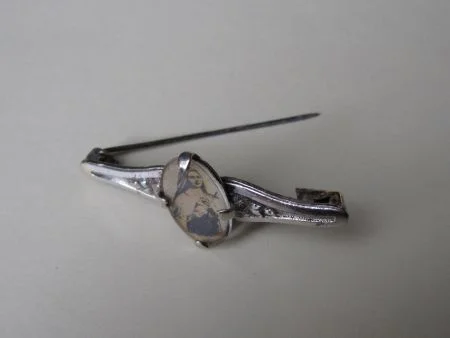 Broche antieke religie met afbeelding achter glaasje ca. 1930 art nouveau. - Afbeelding 5
