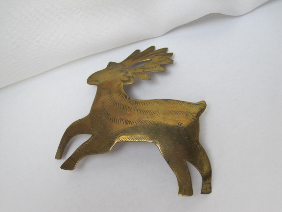 Broche koperen metaal gesiceleerd rendier 8.2x8.0 cm. - Afbeelding 3