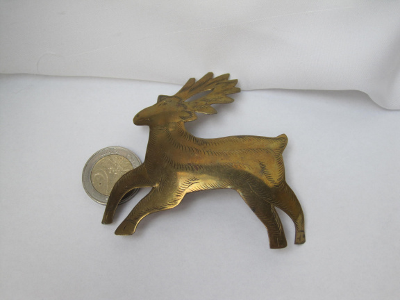 Broche koperen metaal gesiceleerd rendier 8.2x8.0 cm. - Afbeelding 5