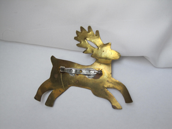 Broche koperen metaal gesiceleerd rendier 8.2x8.0 cm. - Afbeelding 6