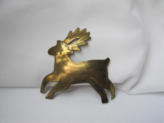 Broche koperen metaal gesiceleerd rendier 8.2x8.0 cm. - Afbeelding 7