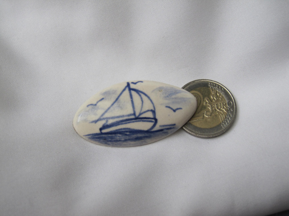 Broche Delfts blauwe keramiek porselein zeilscheepje 4.9x2.6 cm - Afbeelding 4